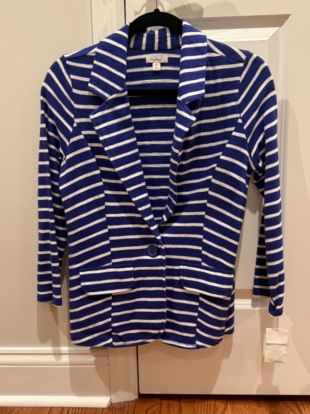 Caslon Striped Knit Blazer Medium Blue White Casual Jacket Nordstrom Open Front